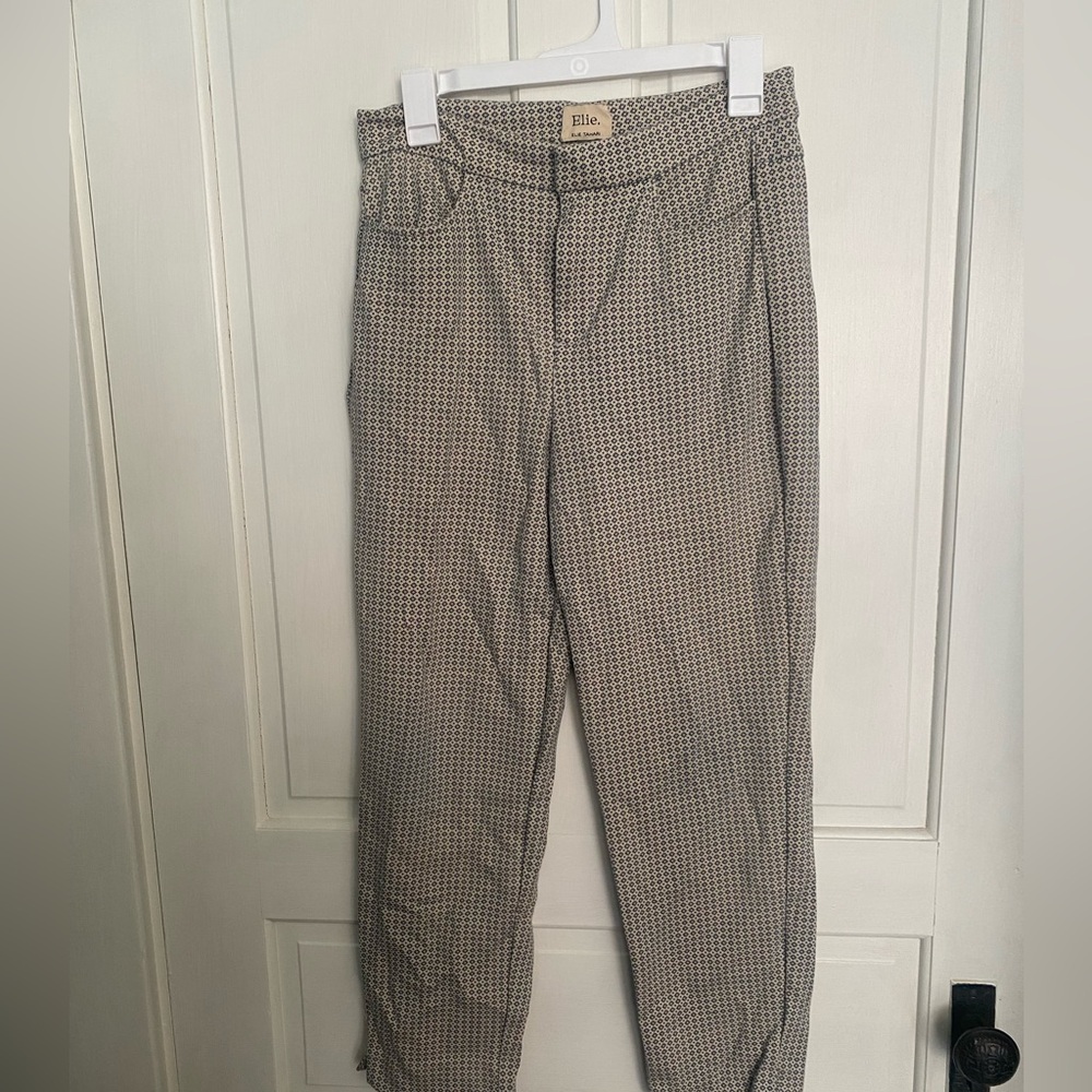 Elie Tahari Beige and Navy Blue Printed Pants